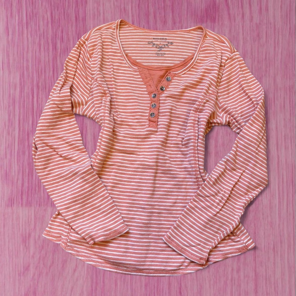 sonoma orange striped layered long sleeve henley
